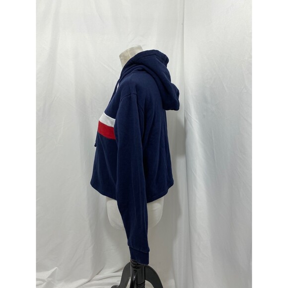 Forever 21 Women's Hoodie Blue Red and White Striped Cropped Size Small - Picture 5 of 6